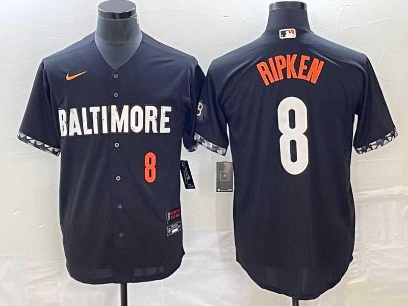 Mens Baltimore Orioles #8 Cal Ripken Jr Number Black 2023 City Connect Cool Base Stitched Jerseys